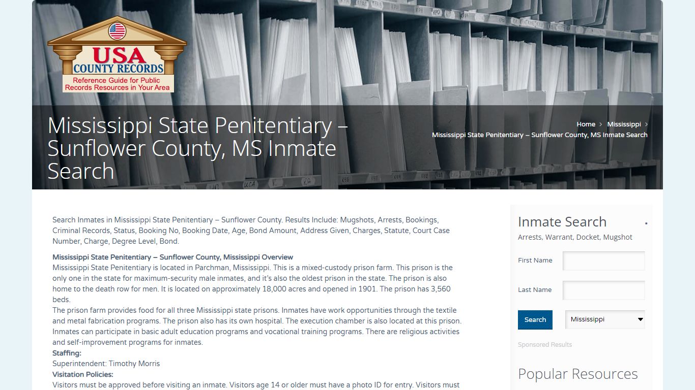 Mississippi State Penitentiary – Sunflower County, MS Inmate Search